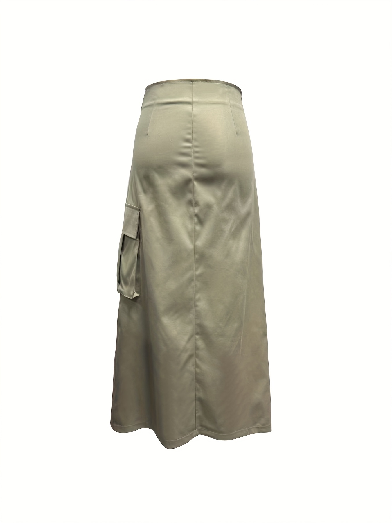 Women'S Casual High-Waisted, Asymmetrical Long Skirt with Belt - Beige, Casual Style, Solid Color, Spring/Summer/Fall, Casual Attire|Asymmetrical Hemline|Belted Waistline - Image 4