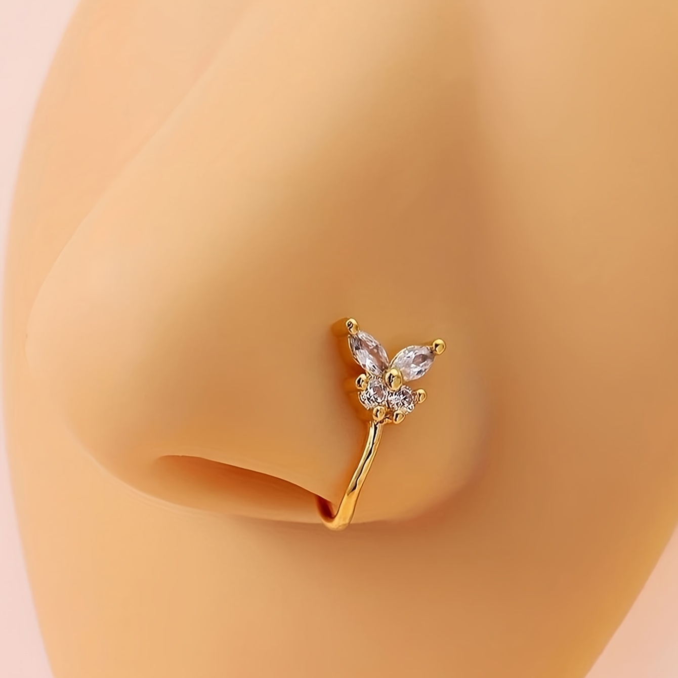 Nose Clip and Stud Set, 10pcs with Copper Synthetic Zirconia, U-Shaped Heart Crown Butterfly Five-Pointed Star Nose Rings - Image 9