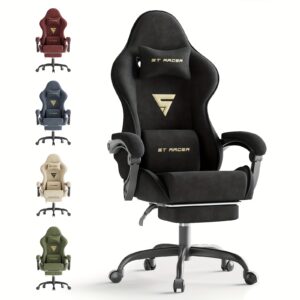 Ergonomic Gaming Chair, Expandable/Compatible with Others, Racing Style with Massage & Manual Recliner, for Adults & Teens, Footrest-like Base & Plush Soft Cushioning, Multi-Color Options (Velvet/Metal), PC/Laptop Computer Desk Chair