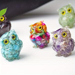 Smart Guardian Owl Handmade Resin Crystal Ornament | Natural Lucky Stone Inlaid Wealth-Bringing Home Decor | Christmas Birthday Gift for Friends | Creative Feng Shui Office Desk Decoration Suitable for Halloween/Christmas, Wealth Attraction, Stylish Home Accessory, Bohemian Decor, Crystal Embellished, Handcrafted Decor, Lucky Charm, Gift Shoppers,