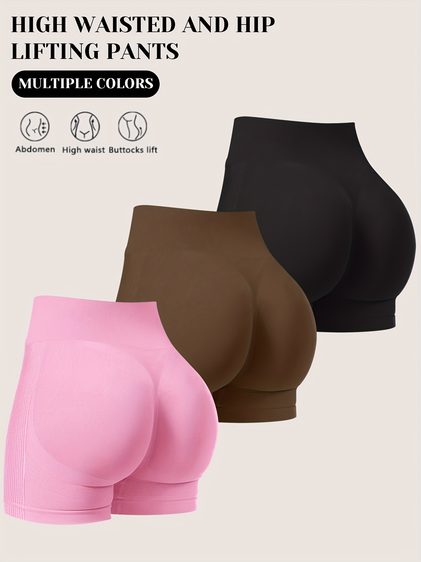 3pcs-Women'S High-waisted Yoga Shorts, Fabric Breathable And Comfortable, Sweat-absorbing, Washable And Reusable, Suitable For Outdoor Play, Running, Mountain Climbing, Yoga Exercise, All Seasons - Image 8