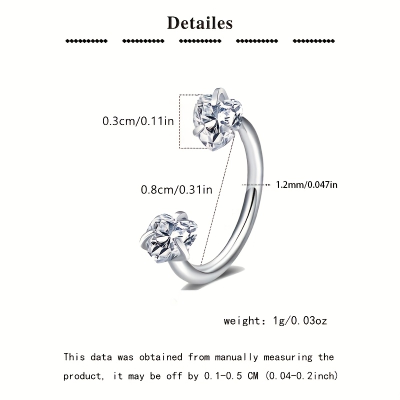 4pcs of Stylish And Minimalist Stainless Steel Circular Heart Star CZ Zirconia Horseshoe Nose Rings with Internal Thread Design, Suitable for Multiple Piercings, Perfect for Nasal Cartilage, Ear Screens, And Lips. - Image 3