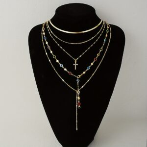 5pcs Set of Simple, Fashionable, Trendy, Elegant, Colorful Rhinestone Cross Snake Chain Y-Shaped Long Necklace Set for Women, Suitable for Vacation, Party, Date, Banquet, Travel, And Daily Wear, Necklace For Women High Quality, Necklace For Women Long, Long Necklace For Women, Long Necklace Chain, Vintage Metal Cross Necklace For Women, Cross Jewelry, Colored Bead Necklace, Blosh Necklace, Vintage Accessory For Women, Table Y-cross, Green Necklace, Y-shaped Necklace For Women