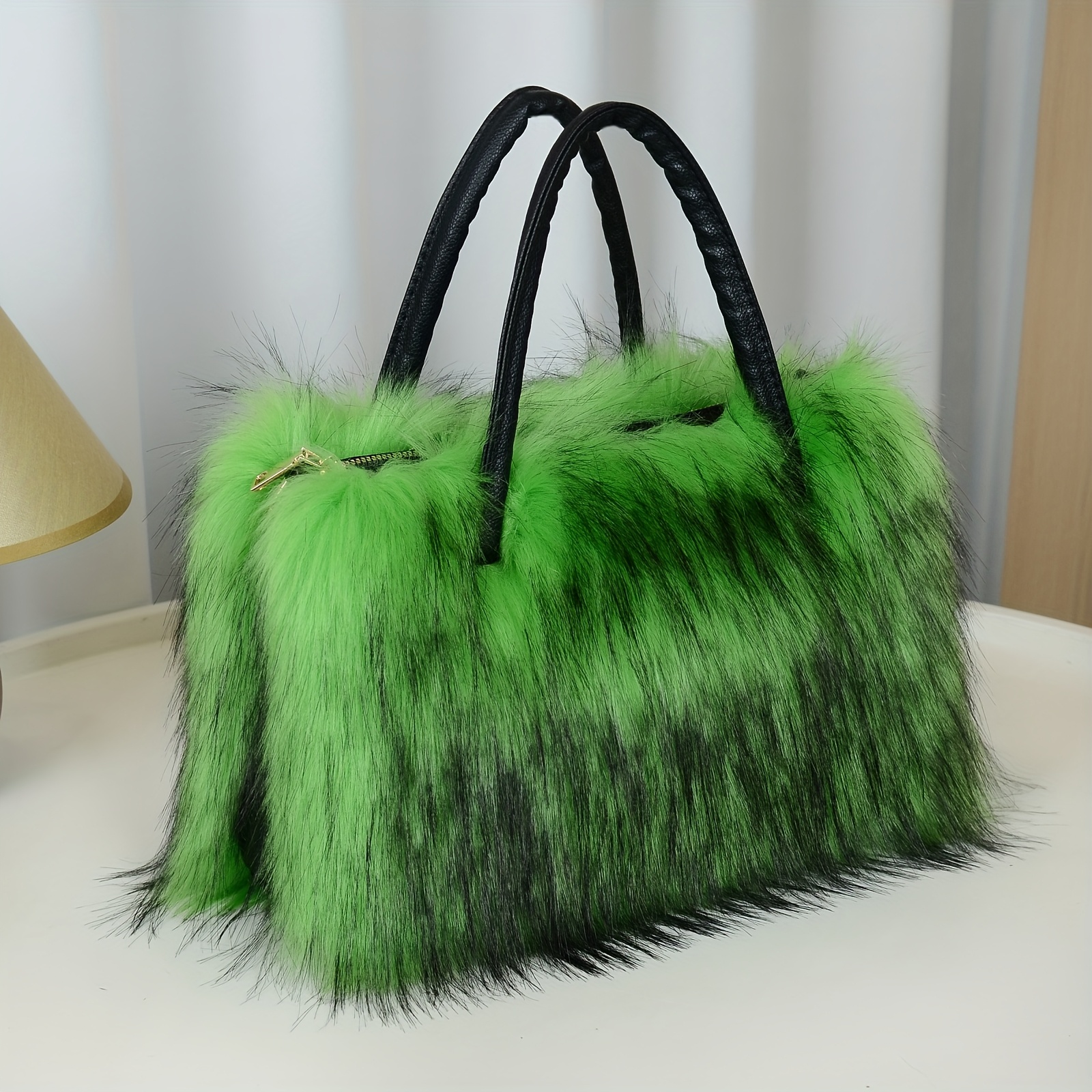 Women'S Plush Faux Mink Shoulder Bags | High-End Fashion Tote And Crossbody Bags in Five Colors:, Pink, Khaki, Silvery Grey, Green | Ideal Gifts for Girlfriend, Daughter, Mother | Solar Bloom Brand, Zipper Closure, Removable Strap Chance of Free Gift - Image 10