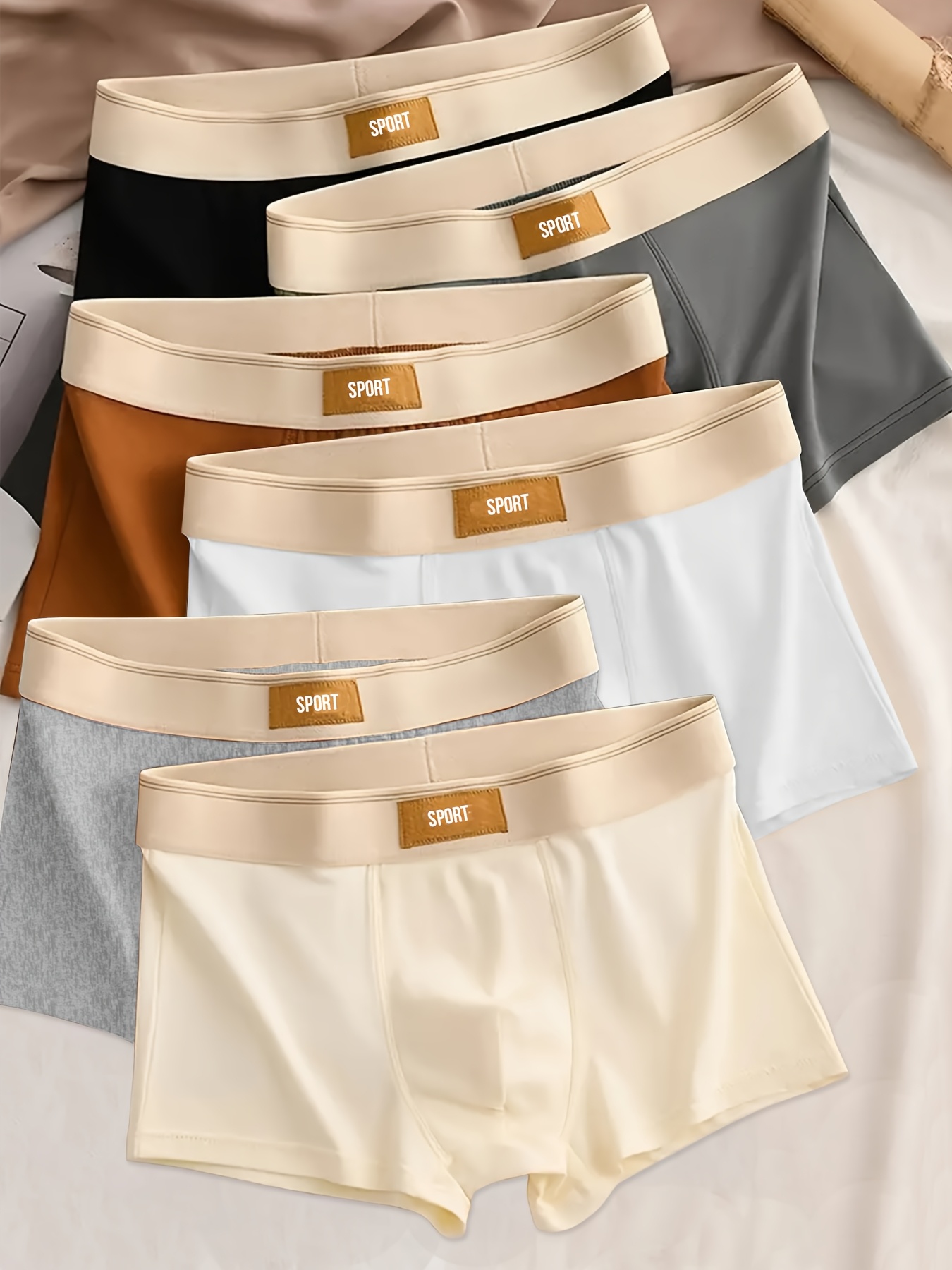 6pcs Pack Men's Underwear Boxer Briefs - Breathable Soft Stretch Boxer Shorts, Low-Rise Comfortable Casual Casual Attire, Discreet Plain Color Non- Fabric Suitable for Casual Style (6pcs)