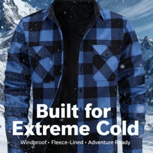 Flannel Warm Shirt for Men | Casual Brushed Fleece Lined Thickened, Wrinkle-Resistant and Durable, Outdoor Office Home Plaid Shirt with Pocket, Single Breasted, Long Sleeve
