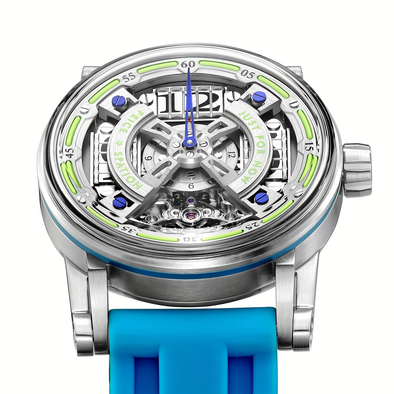 FEICE Brand Business Fashion Men's Watch High-end Automatic Mechanical Watch for Men Skeleton Curved Dial Created-Sapphire Mirror Strong Luminous Men's Wristwatch Blue Silicone Strap Men's Gift, Mechanical Watches for Men High Quality, Watch Automatic for Men, Office Accessory, Professional Timepiece, Modern Men's Timepiece, Skeleton Dial Design, Highend Craftsmanship, Luxury Wristwatch, Business Professionals, Watch Collectors - Image 4