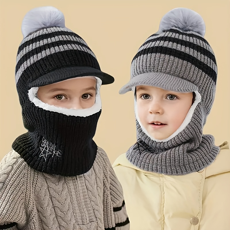 Mask Hat - Full Face & Neck Protection, Half-Face/Full-Face Options, Soft Warm Winter Wear for Boys & Girls 2-8 Years, Lightweight for Skiing,, Outdoor Activities (Grey/Black) - Easy On - Image 2