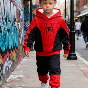Boys' autumn winter spider print hooded sweatshirt+contrasting pants two-piece set/outdoor party wear autumn winter/perfect gift children/comfortable fabric