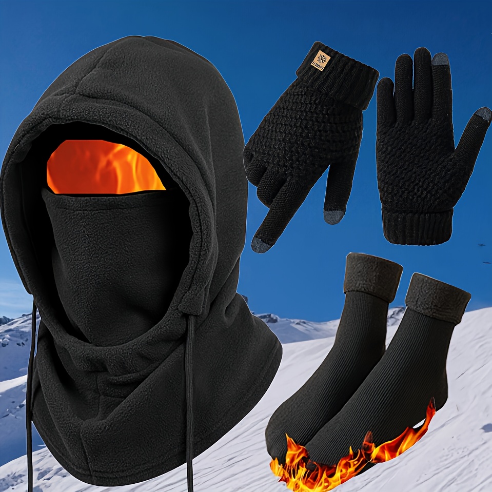 3pcs Autumn & Winter Windproof Set - Beanie with Built-In Mask, Touchscreen Glo…