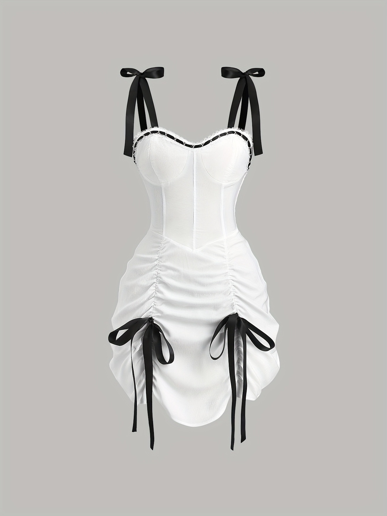 Vintage Color-block Bow Elegant Dress, Strappy Niche Sexy Dress, Sweet-spicy St…