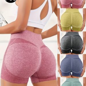 [Bulk Order Discount Booty] 5pcs CELILIN Women's High-Waisted Tummy Control Butt Lifting Gym Shorts - Quick-Dry Seamless Yoga Shorts, Multi-Color, Breathable