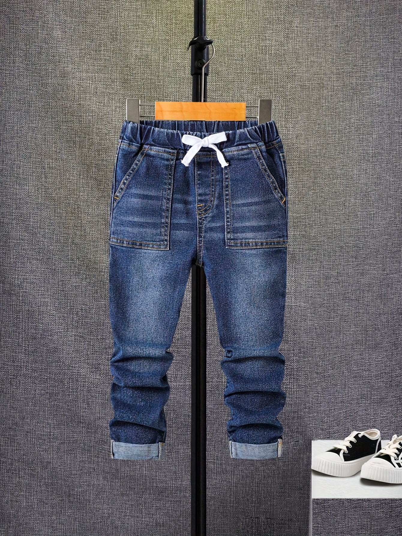 Boys' Spring/Autumn Plaid Shirt and Jeans Two-Piece Set: Fashionable Versatile Long Sleeve Top + Stretch Denim Pants for 3, 4, and Youngsters - Casual Wear, Perfect for Daily Outings and, for Outdoor, Perfect for Outdoor - Image 3