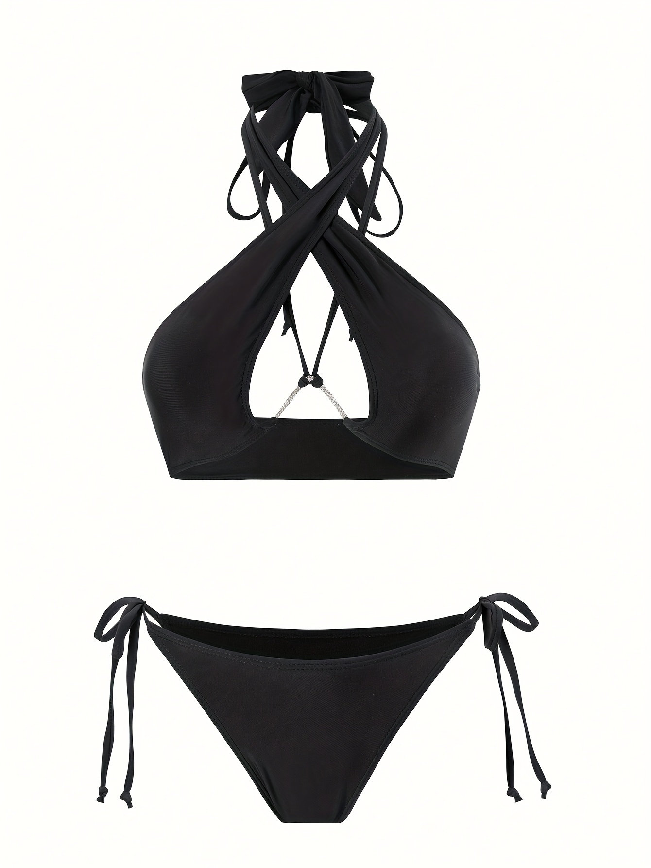 Women'S Sexy One-Shoulder Swimsuit with Cut-Out Detail & Cross Straps - High-Stretch Solid Color Swimwear for Beach, Pool, Summer Outings, High Waisted Swimsuit, Poolside Attire, Sexy Swimwear, Highelasticity Fabric, Beach Swimwear, Trendy Swimwear - Image 2