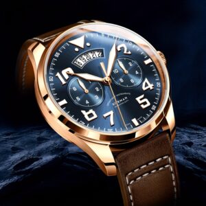 1 Men's Automatic Mechanical Watch, Synthetic Faux Sapphire Mirror, Wear- And Scratch-, Integrates The Functions Of Month, Calendar, Week And Leap Year, 0.47-inch Slim Case, with 8.66-inch, No Battery Required 1968.5inch Waterproof, Men's Watch