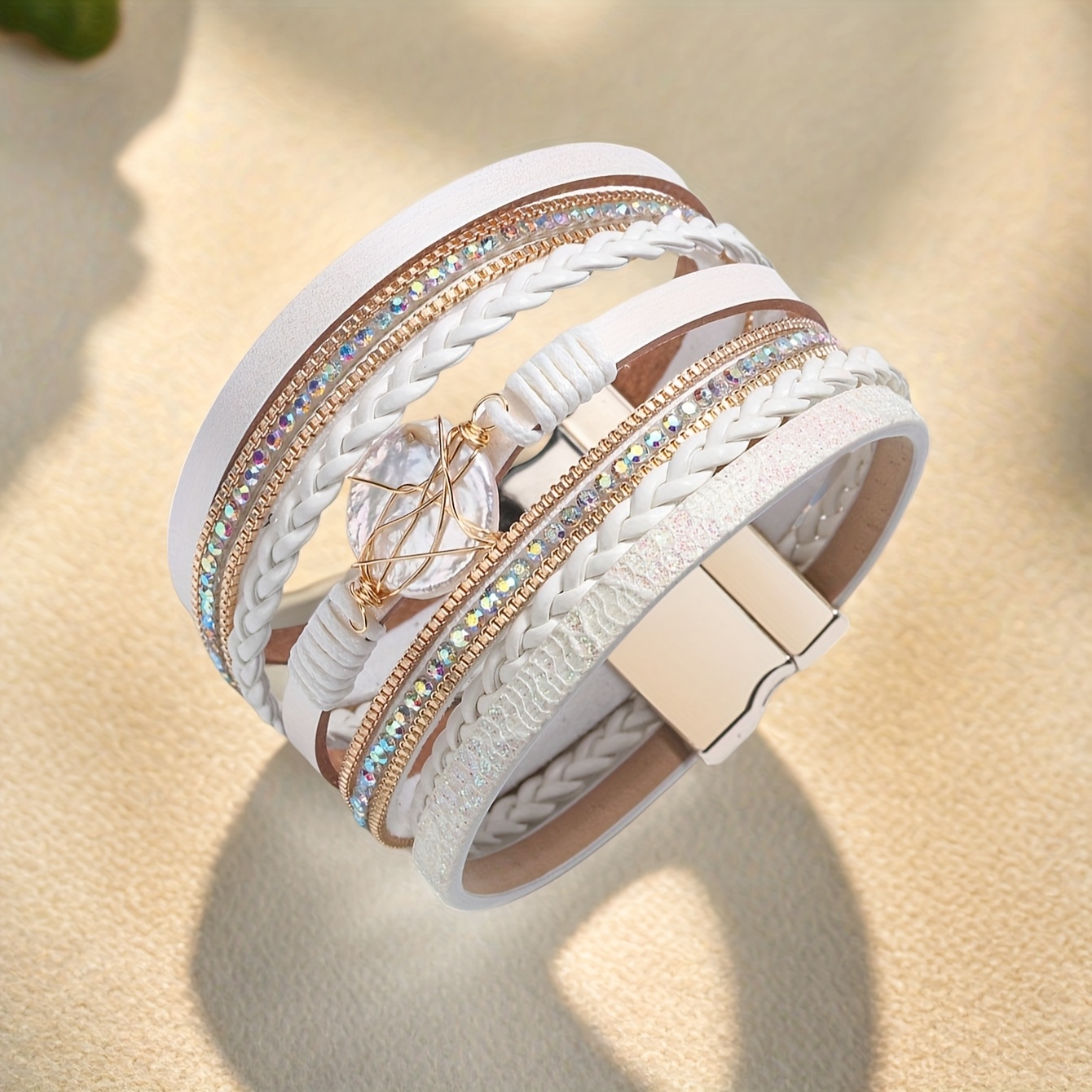 1pc Women's Bohemian Braided Bracelet with -Plated Zinc Alloy & PU Leather Wrist - Handwoven Tone Beads for Daily Wear, Gift, Year-Round Elegant Wrist Accessory (Handwoven Suitable for Women) - Image 5