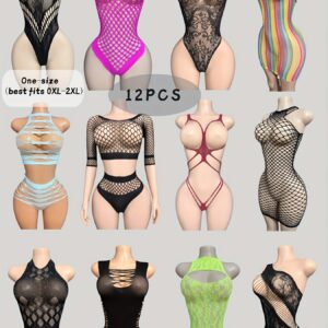 12pcs Set of Women's Sexy Multi-Style Lace Mesh Bodystockings with Open Crotch, Slim Fit, Suitable for Dating, Holiday Gift