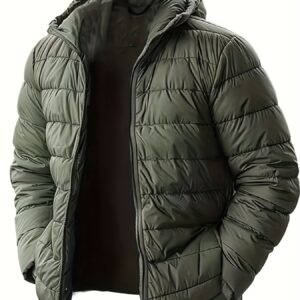 Plus-Size Men'S Solid Color Outdoor Windproof Thick Warm Hooded Jacket, Plus Size
