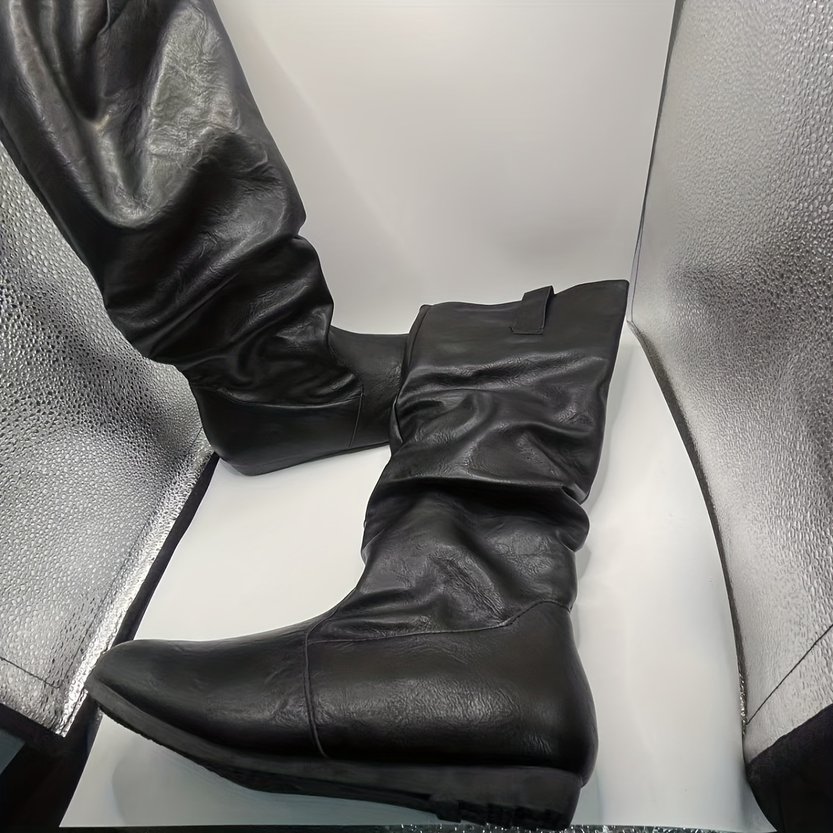 Women's Slouchy Knee-High Boots - Faux Cover Ruched Detail Casual Shoes, Black Stylish Footwear for Daily/Outdoor/Fall/Winter, Perfect Gift for Mom, Sister & Style Enthusiasts on Birthday - Image 7