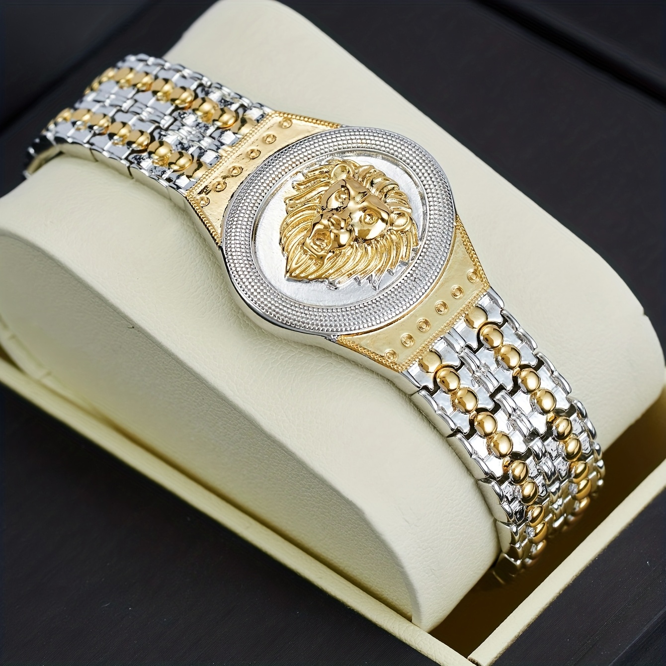 1pc Men's Lion Head Bezel Bracelet - Synthetic Lion Head, Lion-Themed Jewelry Gift for Parties, Music Festivals & Mardi Gras - Year-Round Wearable for Events/Casual Outfits (Lion's Head) - Bezel) - Image 11