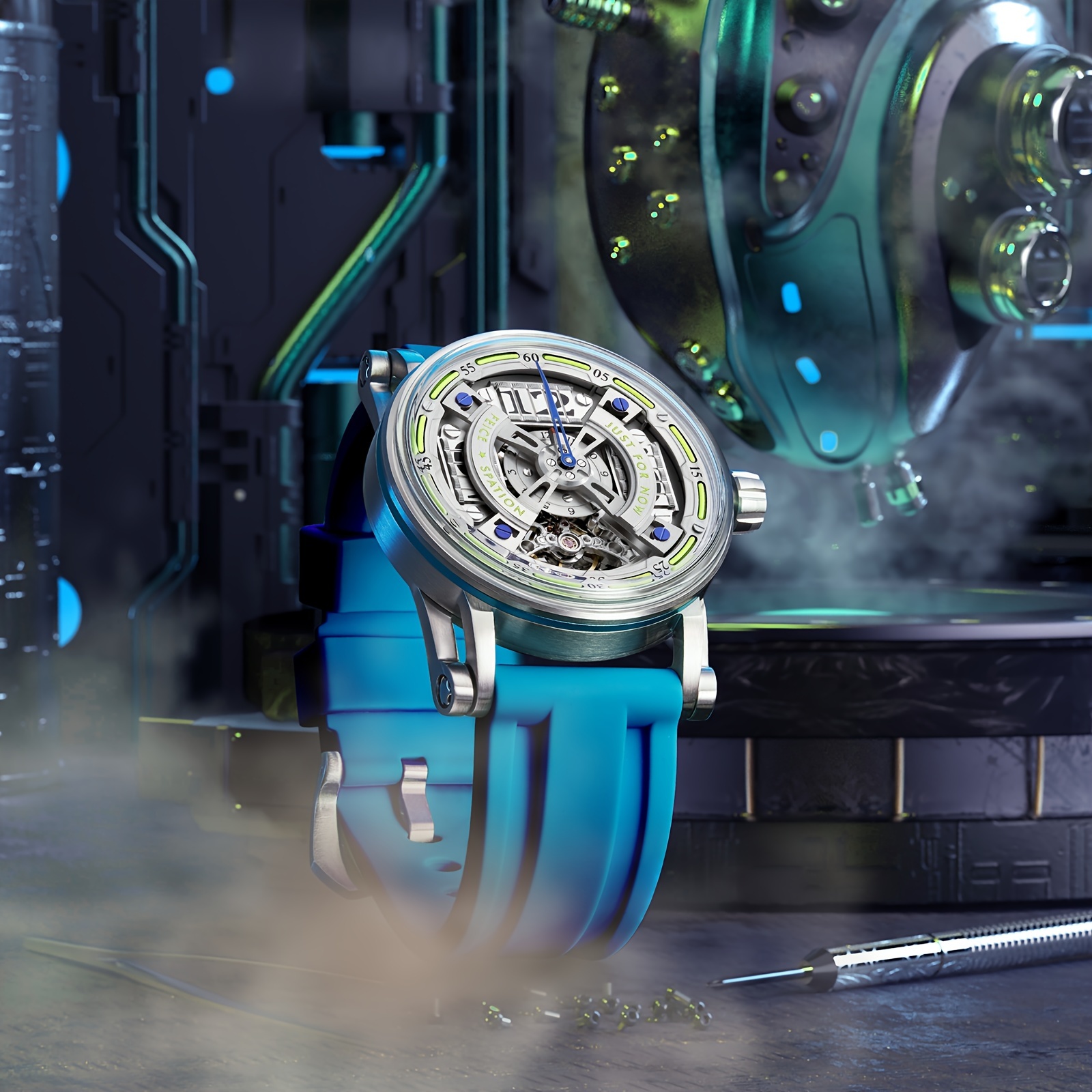 FEICE Brand Business Fashion Men's Watch High-end Automatic Mechanical Watch for Men Skeleton Curved Dial Created-Sapphire Mirror Strong Luminous Men's Wristwatch Blue Silicone Strap Men's Gift, Mechanical Watches for Men High Quality, Watch Automatic for Men, Office Accessory, Professional Timepiece, Modern Men's Timepiece, Skeleton Dial Design, Highend Craftsmanship, Luxury Wristwatch, Business Professionals, Watch Collectors - Image 7