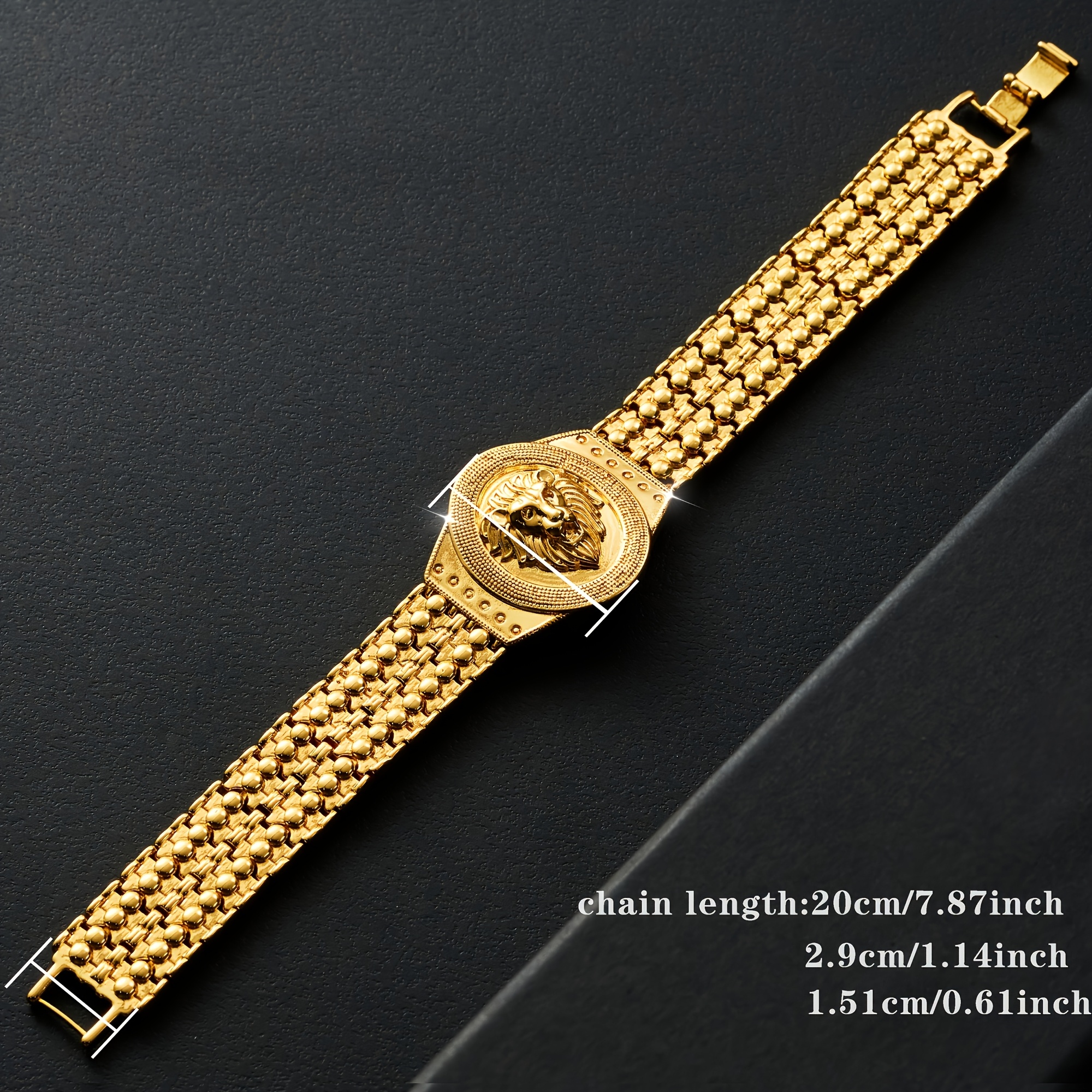 1pc Men's Lion Head Bezel Bracelet - Synthetic Lion Head, Lion-Themed Jewelry Gift for Parties, Music Festivals & Mardi Gras - Year-Round Wearable for Events/Casual Outfits (Lion's Head) - Bezel) - Image 5