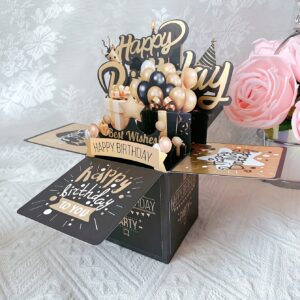 Purchase 1pc of a Black And Golden Pop-Up 3D Birthday Card, a Happy Birthday Card for Him Or Her, a Birthday Card for Men, a Birthday Card for a Wife Or Husband, a Birthday Card, Handmade Paper-Cut Card, Handmade Cartoon Card, Party Gifts