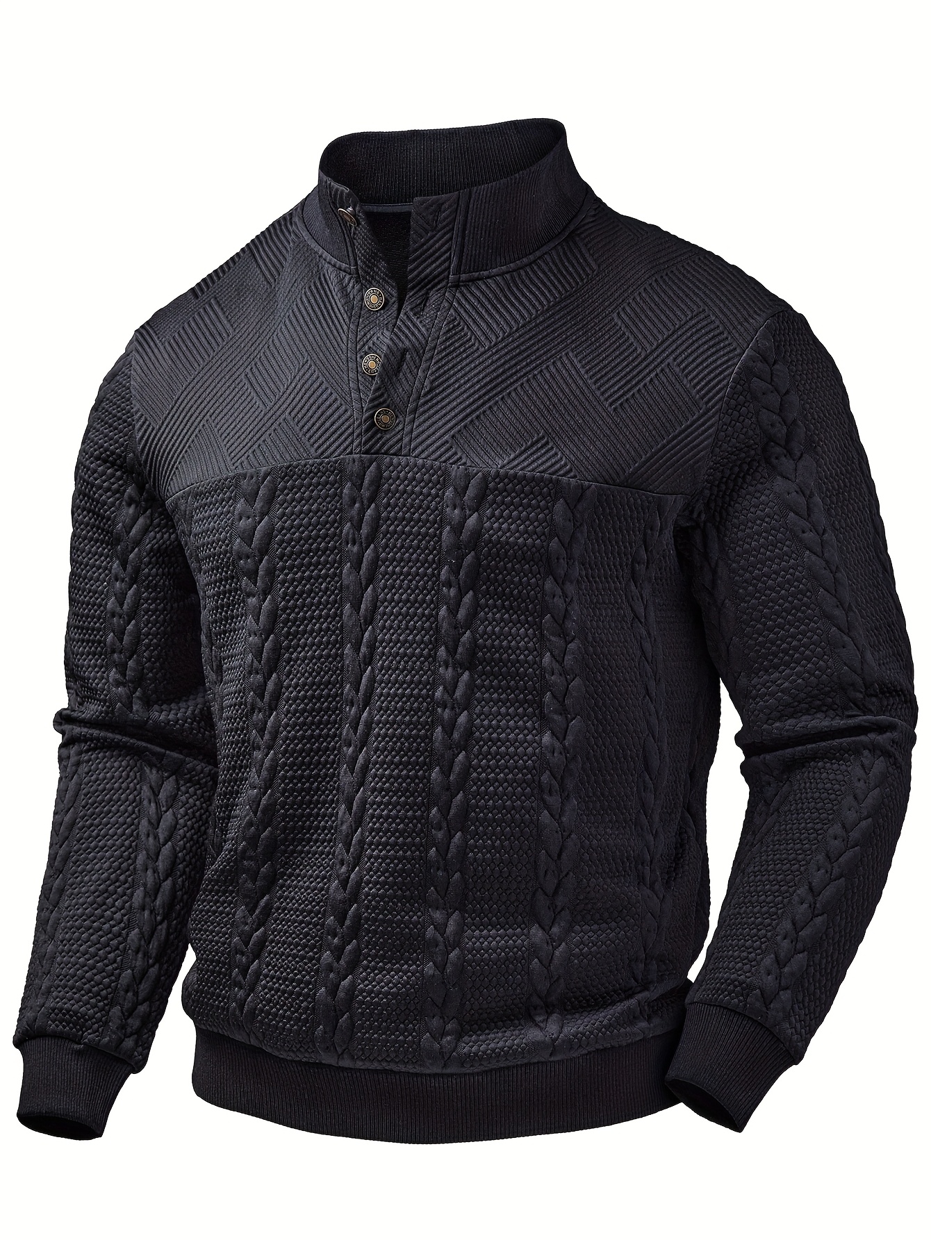 Men's Fashion Jacquard Padded Shirt, Comfortable Soft Long Sleeve with Elastic Hem and Ribbed Splicing, Suitable for Daily Work Vacation and Outdoor Wear, Spring Autumn, Christmas Men's Gift - Image 5