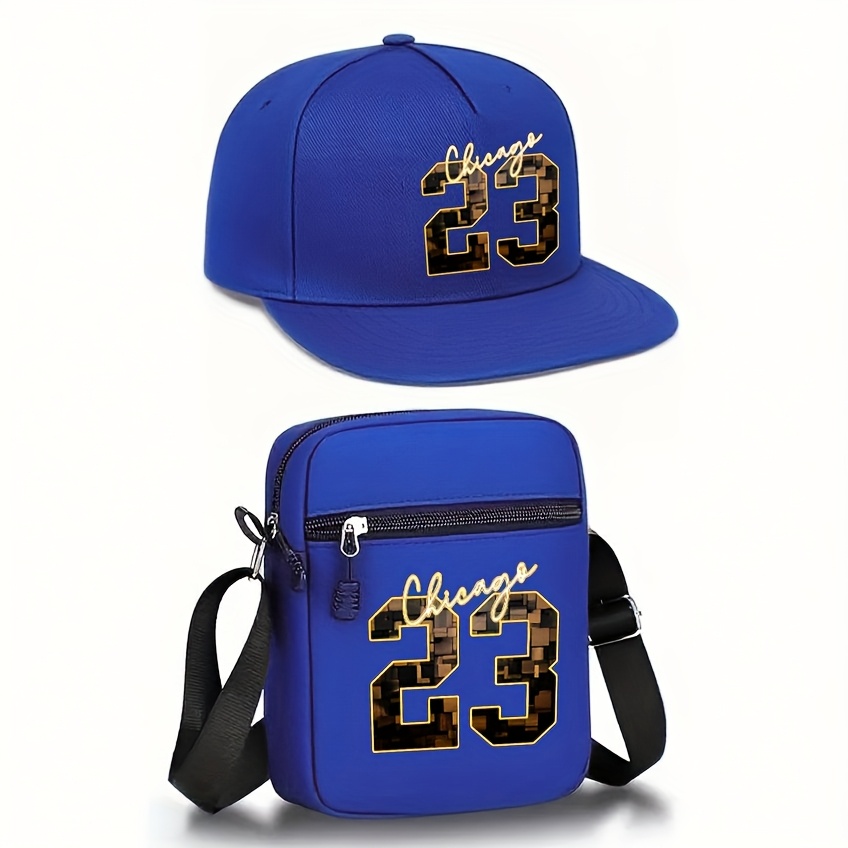 2pcs Chicago 23 Golden Print Baseball Cap & Crossbody Bag Set - Adjustable Snapback Hat with Black Mesh Back, Streetwear Style for Outdoor Sports, Casual Wear - Perfect Gift for Men, Chicago 23 Logo, Mesh Back Hat, Urban Fashion Accessory, Durable Zipper Bag - Image 7