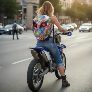 Knight Motorcycle Helmet Bag with 2pcs 48×48 LED Screens, DIY Display Carbon Fiber Hard Shell LED Backpack, Vibrant Graffiti Print Motorcycle Backpack, Glowing Eyes Bike Backpack for Men, 19-Inch Scratch-Resistant Riding Backpack