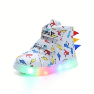 MGO Kidss & Glowing Lights Shoes - -Free Luminous Sneakers & Boots with Flashing Lights, Night Walk, Closure, PU/PVC/ for (1-3-6 Years Age Range) - Dinosaur & All-Terrain Light Shoes
