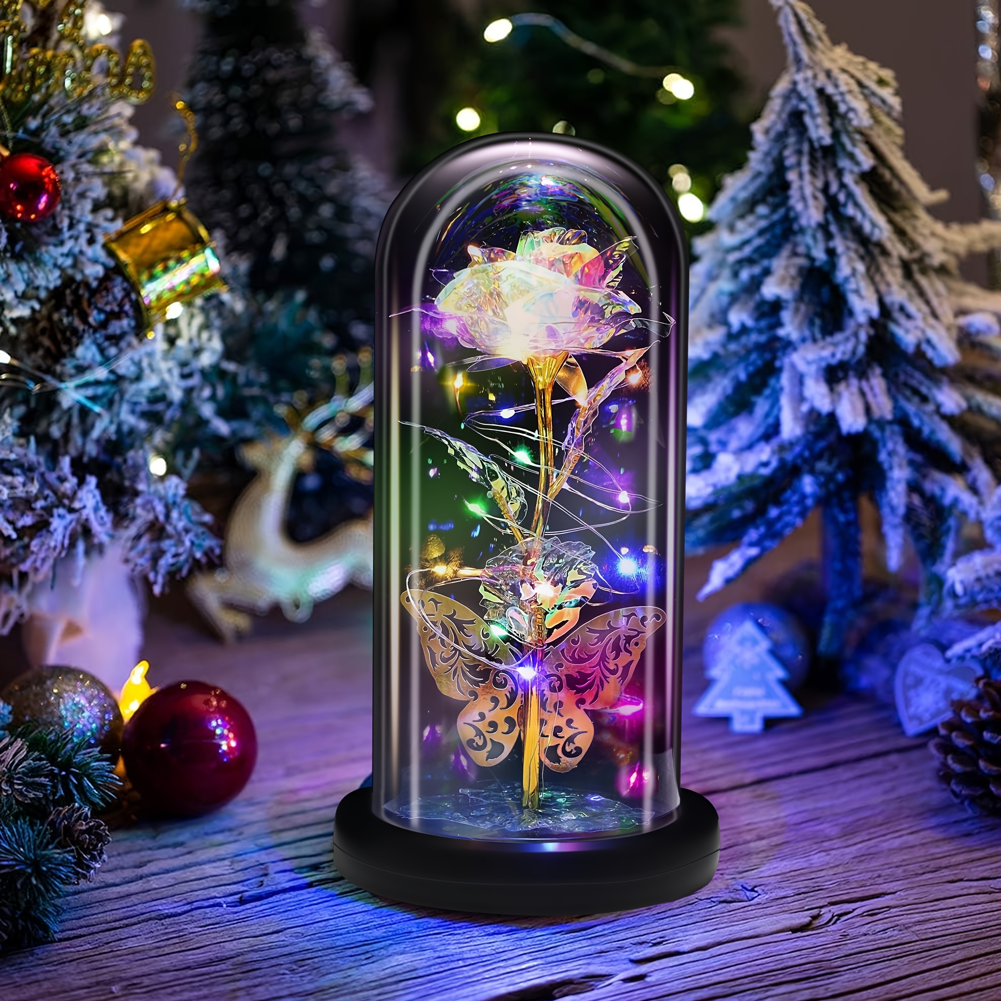 Enchanting 2pcs Gift Set for Her - Light-Up Preserved Rose in Glass & Heart Necklace, Perfect for Mom, Wife, Sister, Grandma on Mother's Day, Birthday, Christmas, Valentine'sChristmas - Image 2