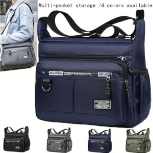 Men'S Nylon Shoulder Bag - Casual Oxford Canvas Crossbody with Adjustable Strap, Multiple Pockets & Zipper Closure for Travel, School & Daily Use (Random Zipper Pull Design), Travel Bag|Casual Style Bag|Durable Fabric Bag