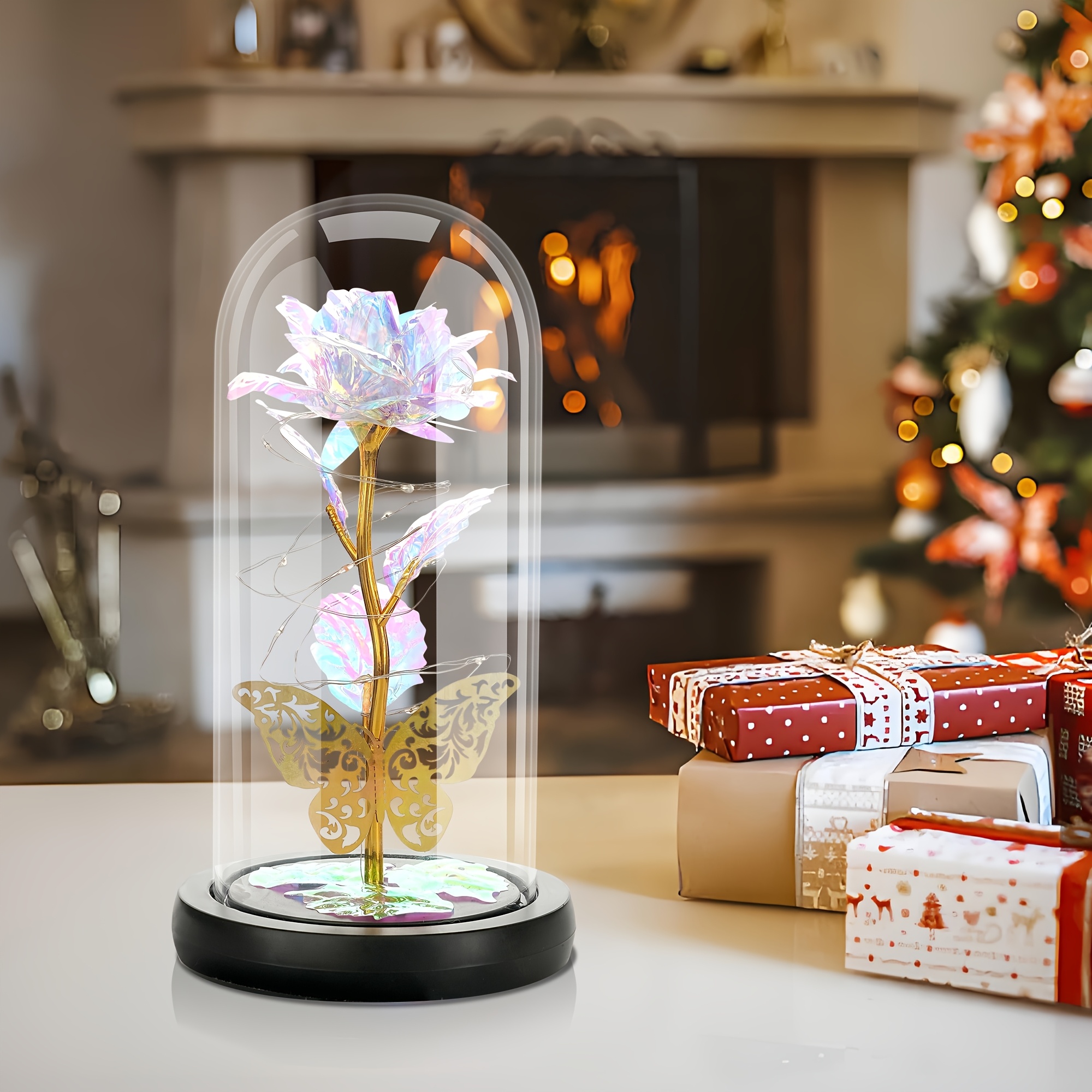 Enchanting 2pcs Gift Set for Her - Light-Up Preserved Rose in Glass & Heart Necklace, Perfect for Mom, Wife, Sister, Grandma on Mother's Day, Birthday, Christmas, Valentine'sChristmas - Image 8