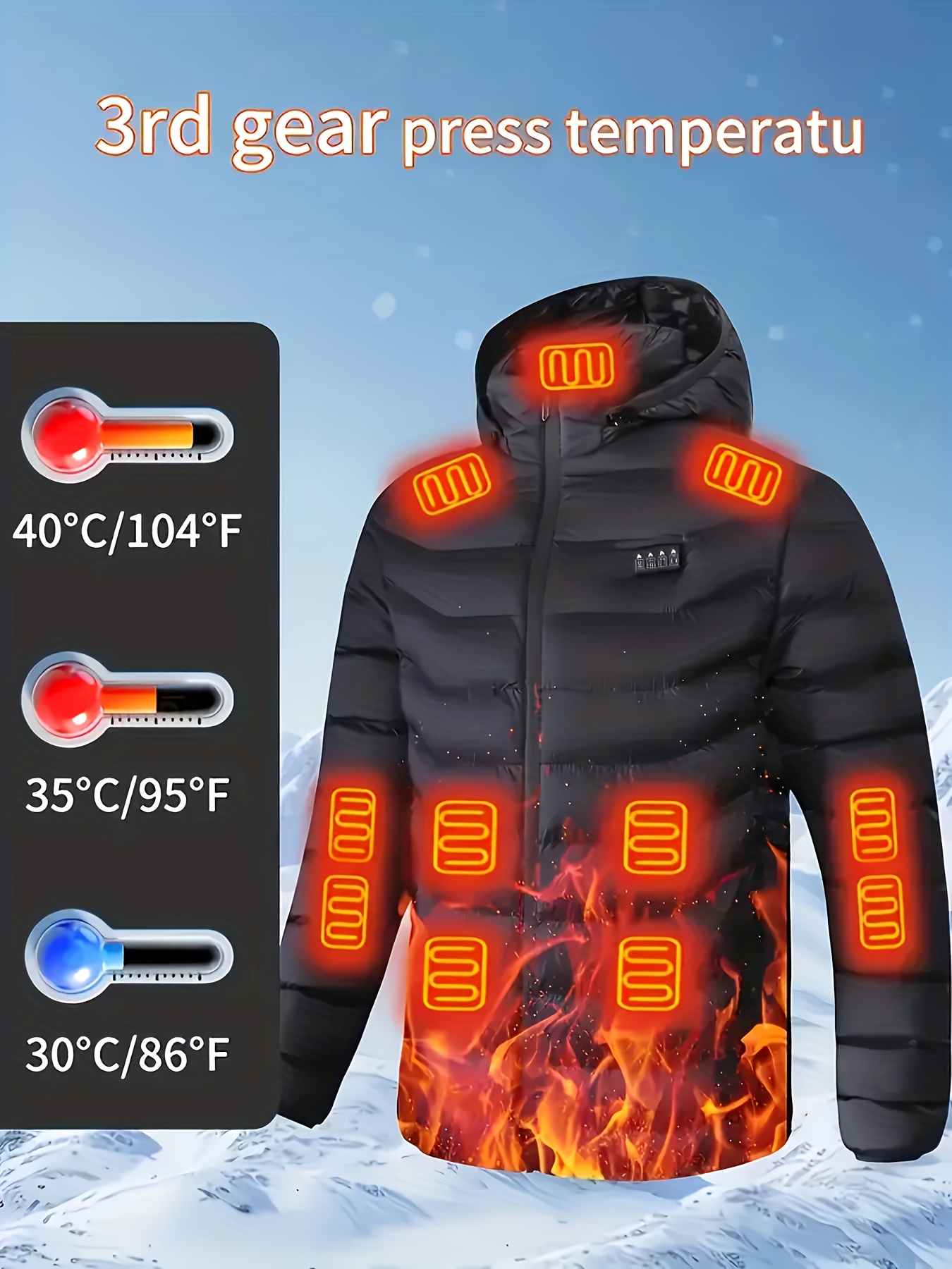 Men'S Winter Jacket, Smart Heated Jacket for Men, Adjustable Temperature Control in Size 36, Fitted Hooded Winter Coat, Battery-Powered (Compatible with Smart Banks/Power Banks) - Machine Washable Fabric, Suitable for Outdoor Activities And Casual W - Image 6