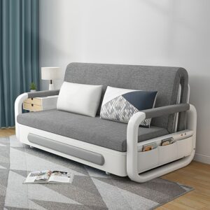 LUCK LIVE Modern Retractable Sofa Bed - 2-in-1 Pull-Out Sectional with Storage Recliner, Grey Linen Fabric, Hardwood Frame, Space-Saving Design for Small Apartments & Guest Rooms, Sectional Sofa Bed, Compact Guest Room, Sleek Minimalist Style, Durable Metal Frame
