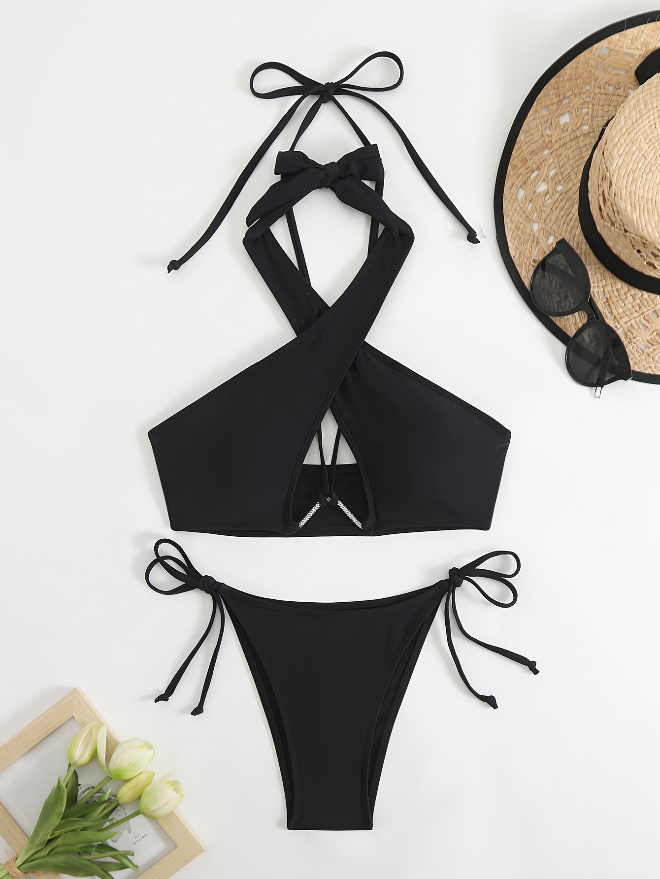Women'S Sexy One-Shoulder Swimsuit with Cut-Out Detail & Cross Straps - High-Stretch Solid Color Swimwear for Beach, Pool, Summer Outings, High Waisted Swimsuit, Poolside Attire, Sexy Swimwear, Highelasticity Fabric, Beach Swimwear, Trendy Swimwear - Image 5