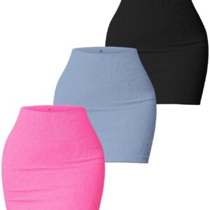 [Seamless Workout Skirts] 3pcs High-Waisted Seamless Workout Skirts | Stretchy Ribbed Athletic Skirts for Yoga, Running & Casual Wear, Machine Washable All-Season Fitness Skirts in Black/Grey/Beige, Opaque Fabric