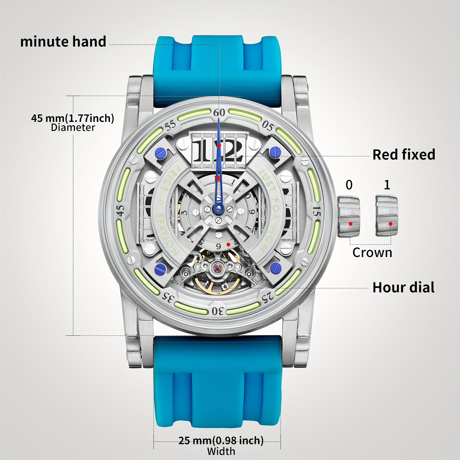 FEICE Brand Business Fashion Men's Watch High-end Automatic Mechanical Watch for Men Skeleton Curved Dial Created-Sapphire Mirror Strong Luminous Men's Wristwatch Blue Silicone Strap Men's Gift, Mechanical Watches for Men High Quality, Watch Automatic for Men, Office Accessory, Professional Timepiece, Modern Men's Timepiece, Skeleton Dial Design, Highend Craftsmanship, Luxury Wristwatch, Business Professionals, Watch Collectors - Image 6