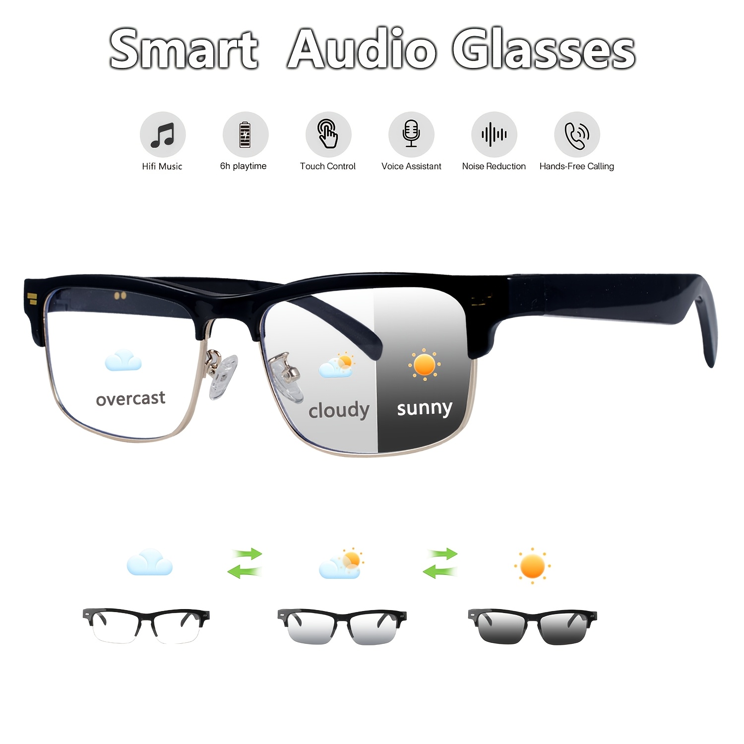 Smart Audio Glasses, New Smart Glasses with Automatic Dimming Lenses, Built-in Microphone and Speaker, High-Definition Voice Calling and Hifi Music Quality, Automatically Turning Into Fashion Glasses in Sunlight, Suitable for Sports, Driving, Fishing - Image 19