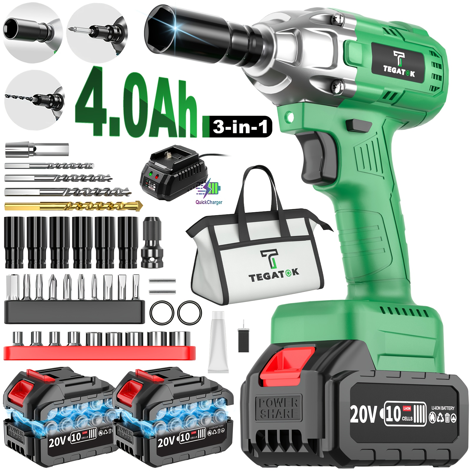 20V Brushless Cordless Electric Tool Set | Equipped with Cordless Drill, Angle Grinder, Electric Hammer, Wrench | Includes 3 Lithium-Ion Batteries | Capacity | Rechargeable | Home and Maintenance | Ideal for Men and Women | Perfect Christmas and New - Image 8