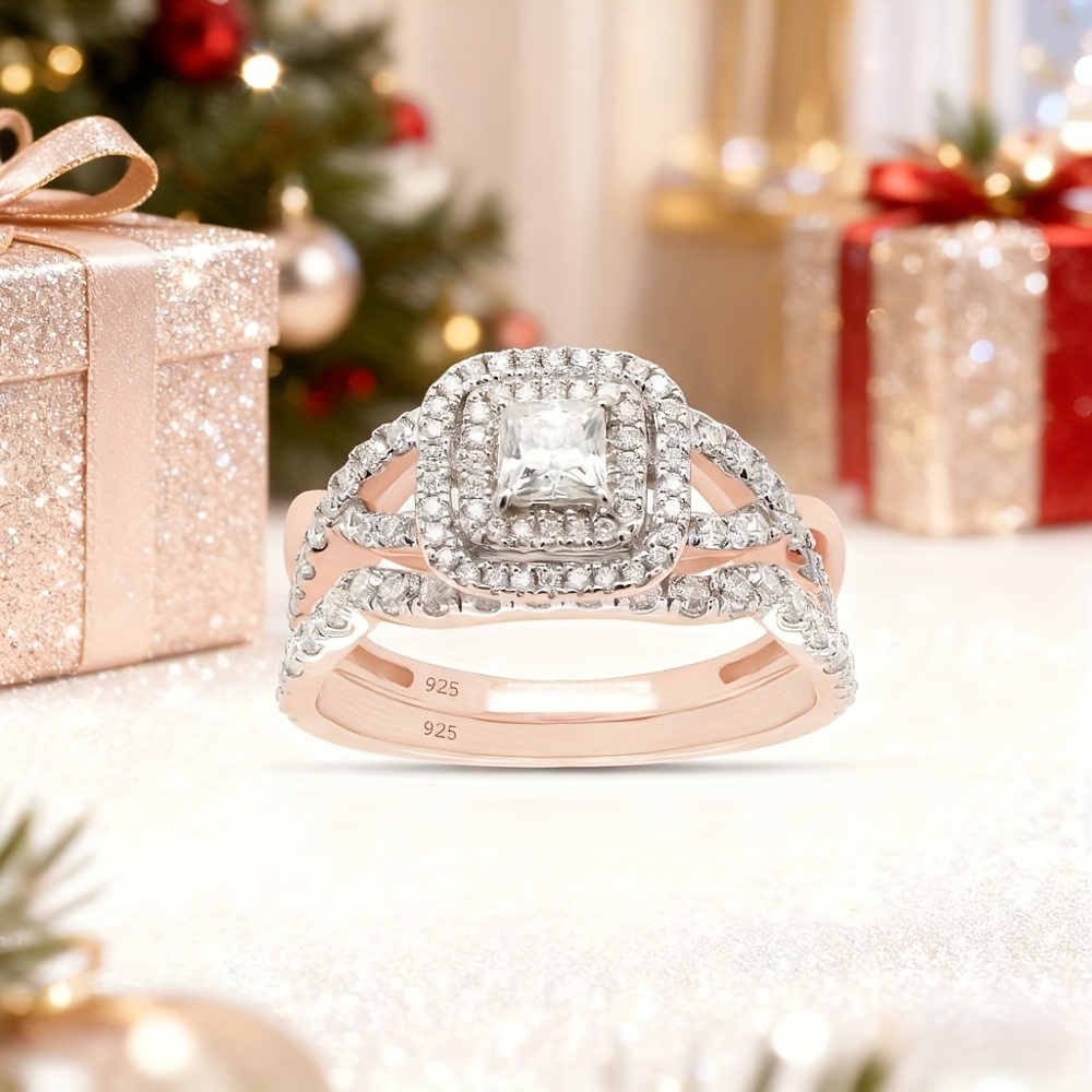 925 Silvery 0.90 Carat Princess & Round Cut Lab Moissanite Infinity Double Halo Engagement Bridal Ring Set In Christmas Gifts, Halloween Jewelry, Best Gifts for Good Friends, Holiday Gifts, Romantic Presents, Infinity Design, Elegant Jewelry, Highquality Plating, Labcreated Gemstone, Moissanite Ring, Halo Ring, Engaged Couples, Jewelry Lovers
