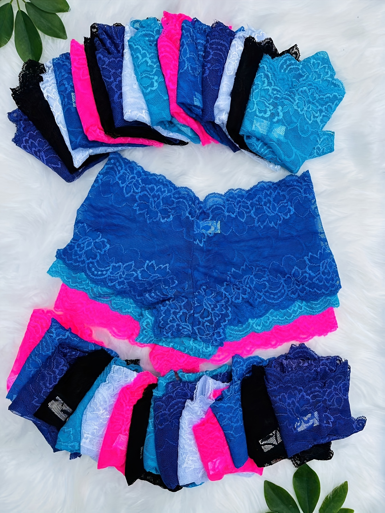 33pcs Solid Seamless Transparent Floral Lace Boyshort Briefs, Simple Comfy Breathable Stretchy Intimates Panties, Women's Lingerie & Underwear(6 Color Random Delivery)