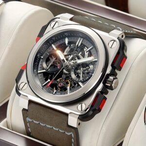 FEICE Brand Double-sided Skeletonized Men's Watches Automatic Mechanical Watches Square Sports Men's Watches Luminous Wristwatch 24 Hours Indication