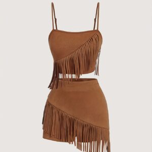 Women'S Stylish Casual Fringe Top And Shorts Set