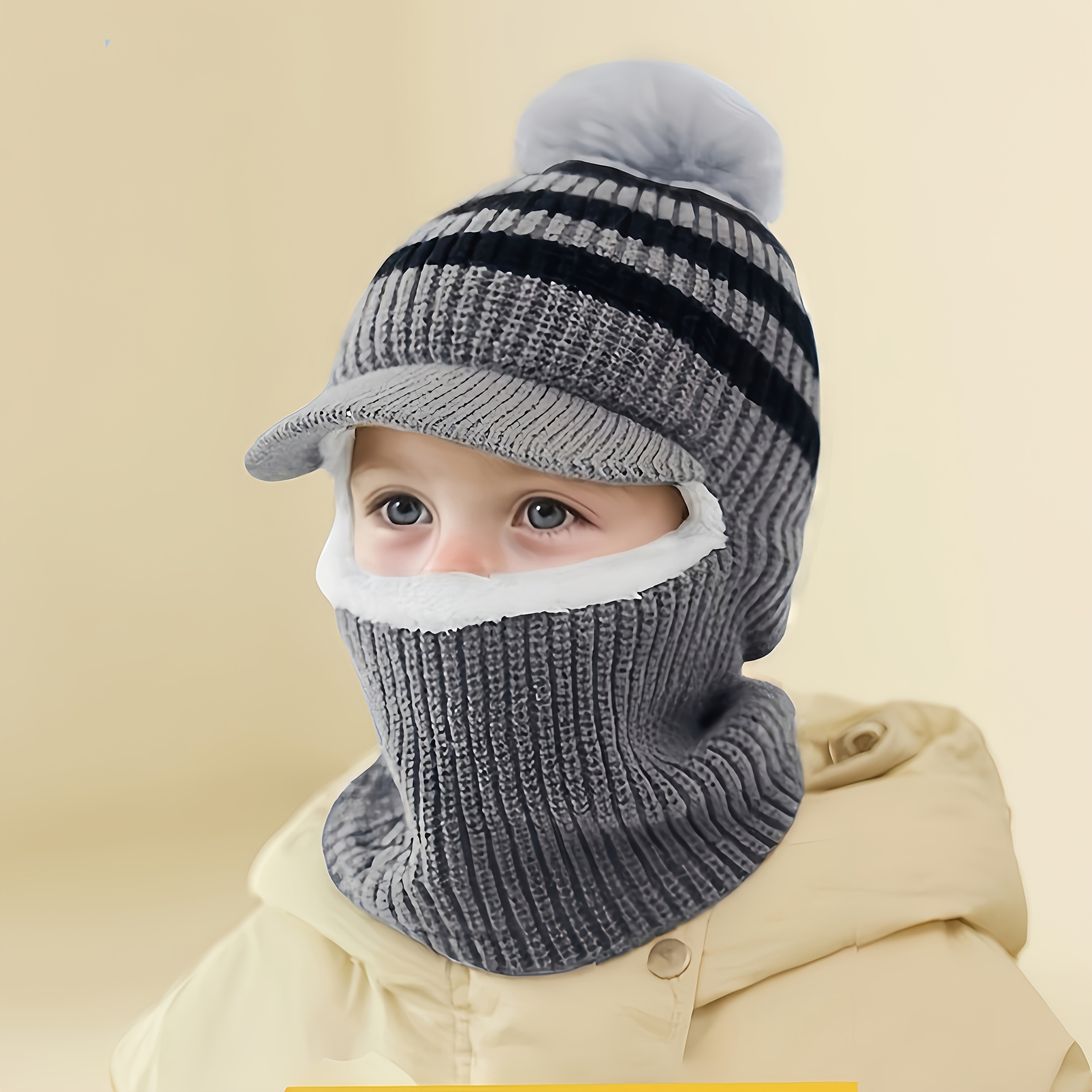 Mask Hat - Full Face & Neck Protection, Half-Face/Full-Face Options, Soft Warm Winter Wear for Boys & Girls 2-8 Years, Lightweight for Skiing,, Outdoor Activities (Grey/Black) - Easy On - Image 4