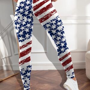 [Stretchy American Flag Yoga Pants] President's Day American Flag Workout Yoga Pants, Stretchy Fitness Training Sports Leggings, Women's Activewear