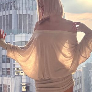 Women'S Sexy One-Shoulder/Off-Shoulder Long-Sleeve Bodycon Dress | Elegant Women'S Clothing, Slim Fit, Pleated Details, Fashionable Styling, Fashion Enthusiasts, Workwear, Party Outfit, Pleated Fabric, Midi Length, Spring/Summer Season