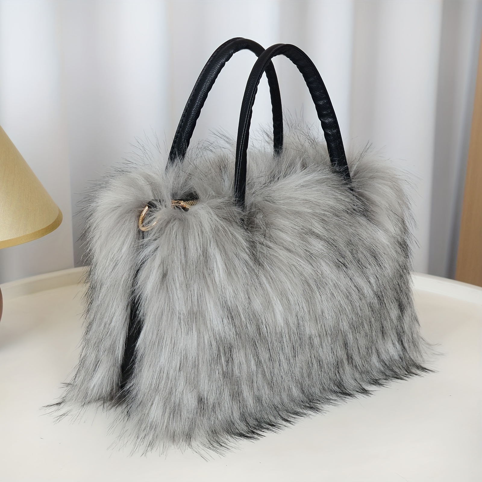 Women'S Plush Faux Mink Shoulder Bags | High-End Fashion Tote And Crossbody Bags in Five Colors:, Pink, Khaki, Silvery Grey, Green | Ideal Gifts for Girlfriend, Daughter, Mother | Solar Bloom Brand, Zipper Closure, Removable Strap Chance of Free Gift - Image 8