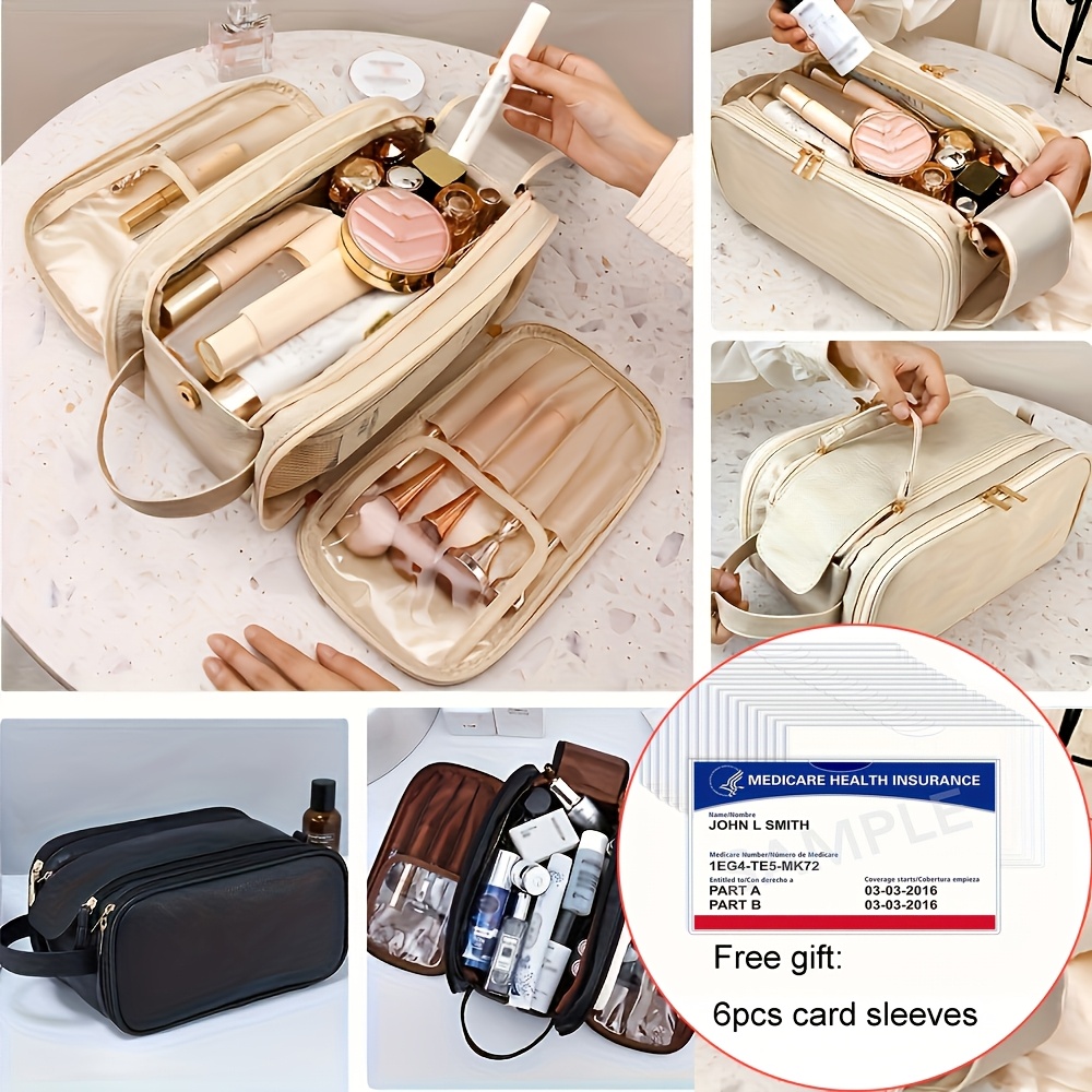 Women's Large Capacity High Quality Cosmetic Bag - Pink Tri-Fold Travel Makeup Organizer with Faux Leather Lining, Multiple Zippered Pockets & Wrist Strap for Brushes, Toiletries, Jewelry Storage, Toiletry Organizer Bag | Organized Toiletry Bag | Practical Organizer, Large Cosmetic Bag - Image 2